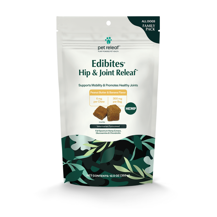 Pet Releaf Peanut Butter Banana Hip & Joint Edibites CBD Soft Chews for All Dogs